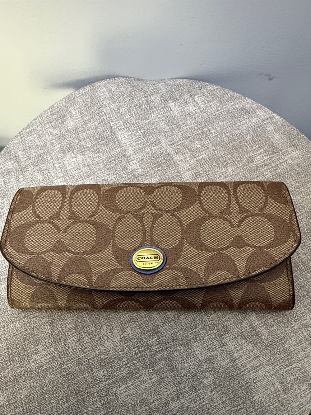 Coach Brown Signature Canvas Clutch with Gold Logo